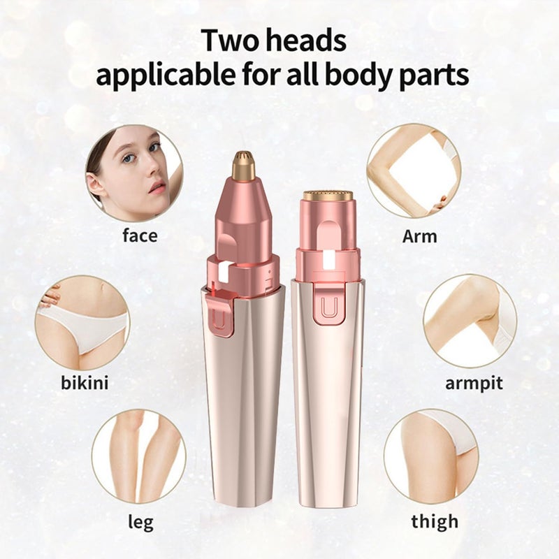 Esermoon Facial Hair Remover for Women - Rose Gold USB Rechargeable Eyebrow Trimmer & Face Shaver with LED Light, 2-in-1 Hair Removal Device for Smooth Skin - Image 3